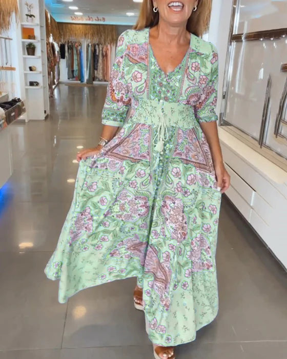 Nuria™ Vestido de fiesta con escote en V y mangas 3/4