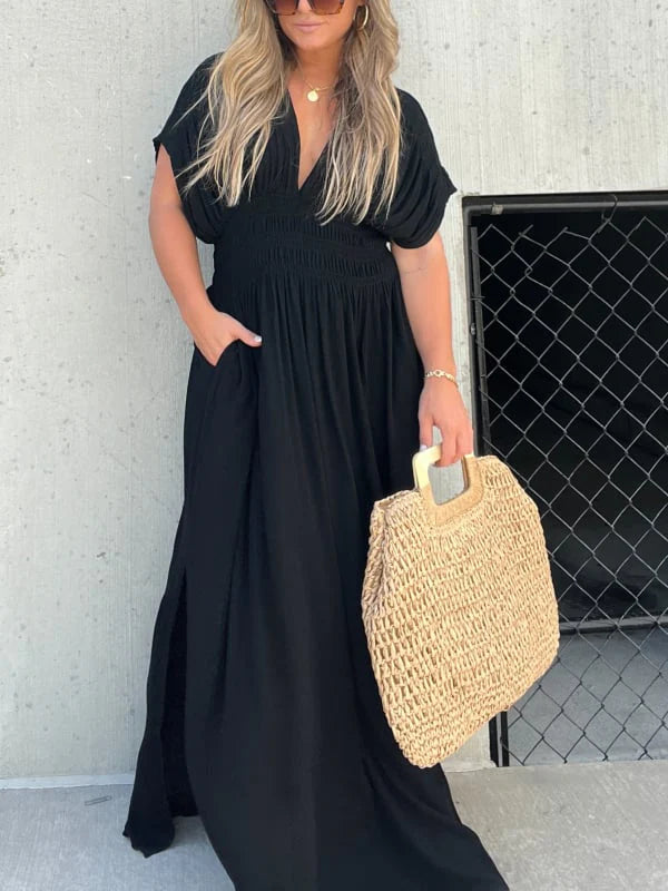 Camila - Vestido largo con escote fruncido y manga caída