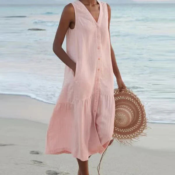 Rocío™ - Vestido camisero sin mangas con escote en V
