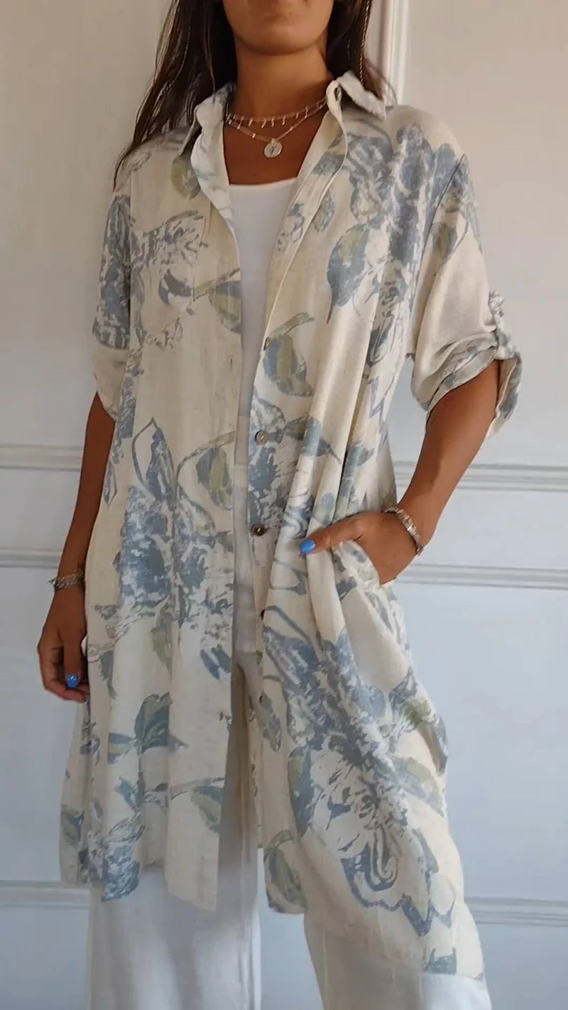 Judit™ – Vestido camisero floral con bolsillos y frescura relajada