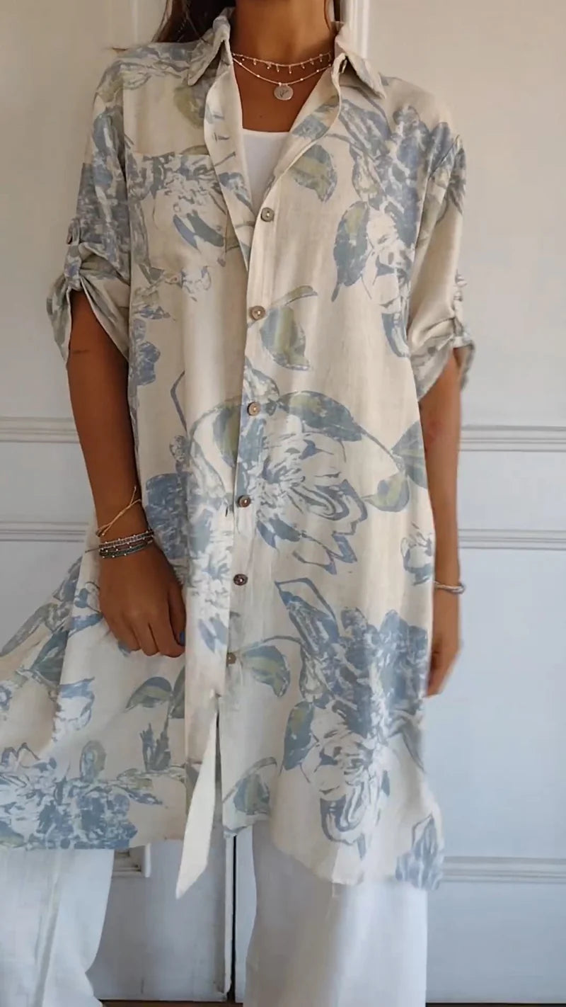 Judit™ – Vestido camisero floral con bolsillos y frescura relajada