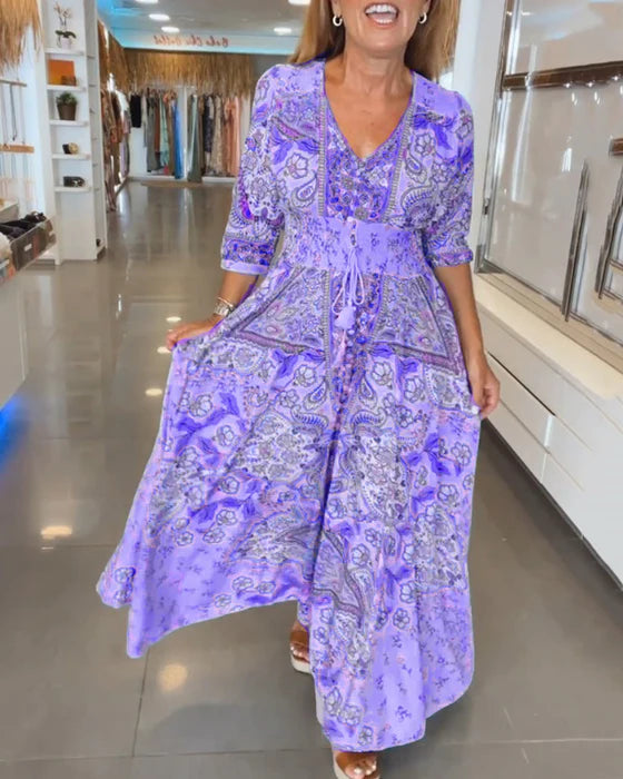 Nuria™ Vestido de fiesta con escote en V y mangas 3/4