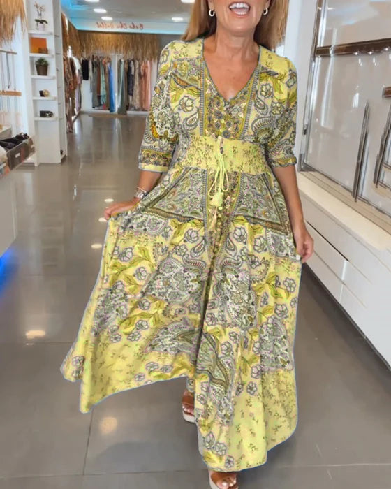 Nuria™ Vestido de fiesta con escote en V y mangas 3/4