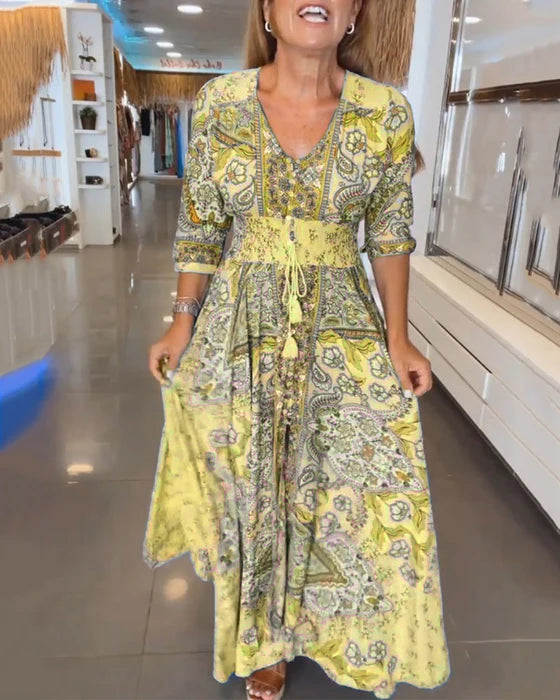 Nuria™ Vestido de fiesta con escote en V y mangas 3/4