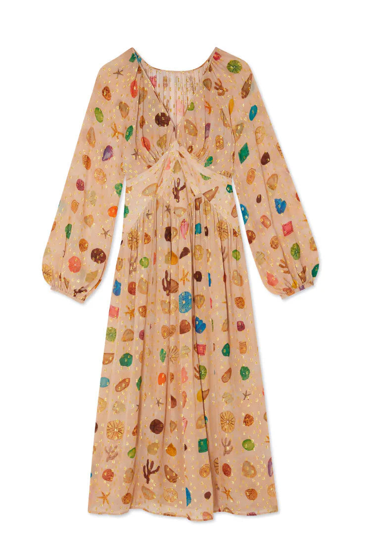 Alessandra - Vestido con estampado marino y detalles dorados