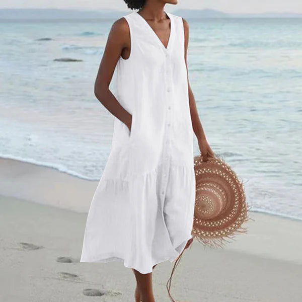 Rocío™ - Vestido camisero sin mangas con escote en V