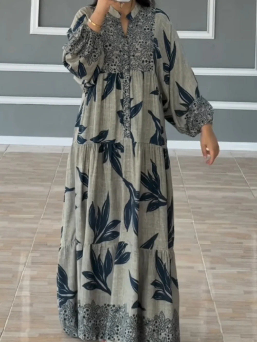 Dalia - Vestido holgado con mangas de linterna estampadas