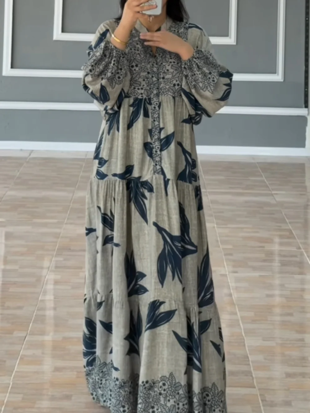 Dalia - Vestido holgado con mangas de linterna estampadas
