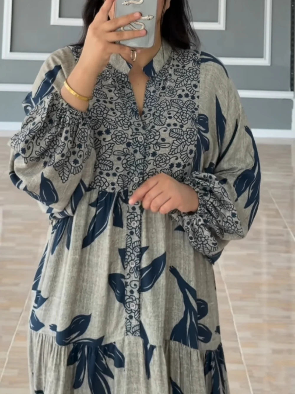 Dalia - Vestido holgado con mangas de linterna estampadas