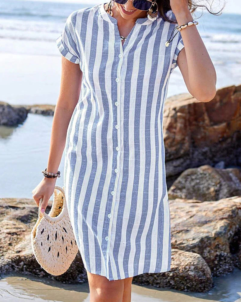 Marta™ | Elegante vestido camisero a rayas