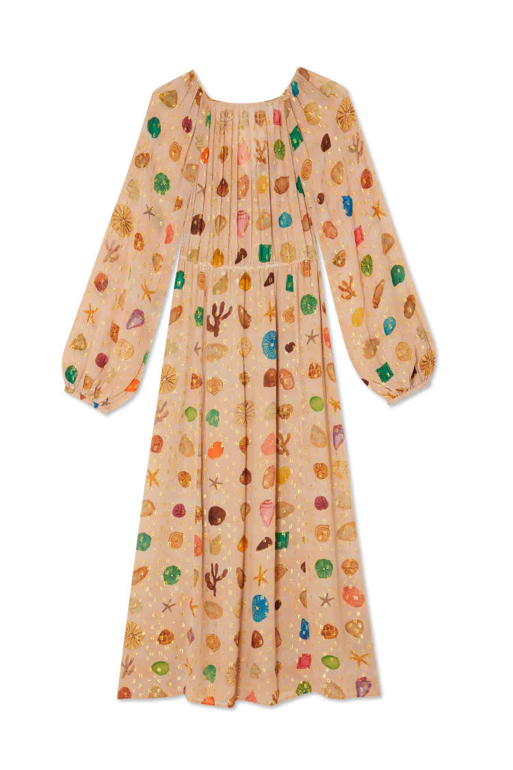 Alessandra - Vestido con estampado marino y detalles dorados