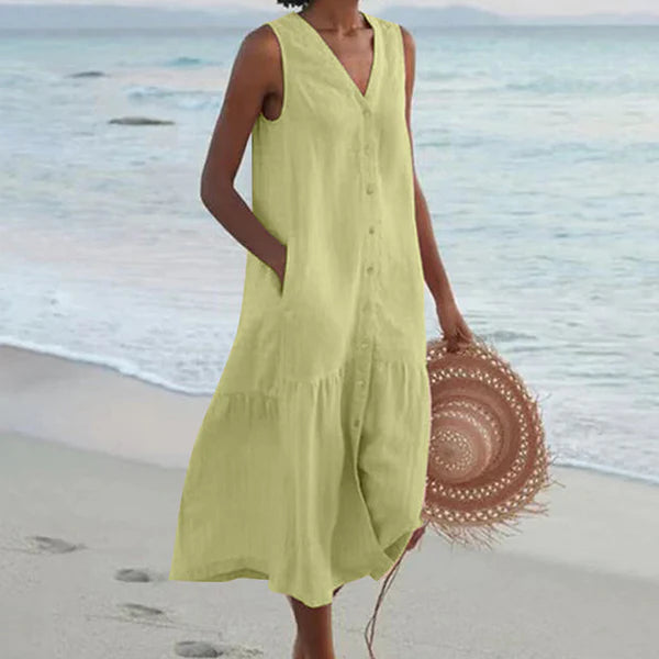Rocío™ - Vestido camisero sin mangas con escote en V