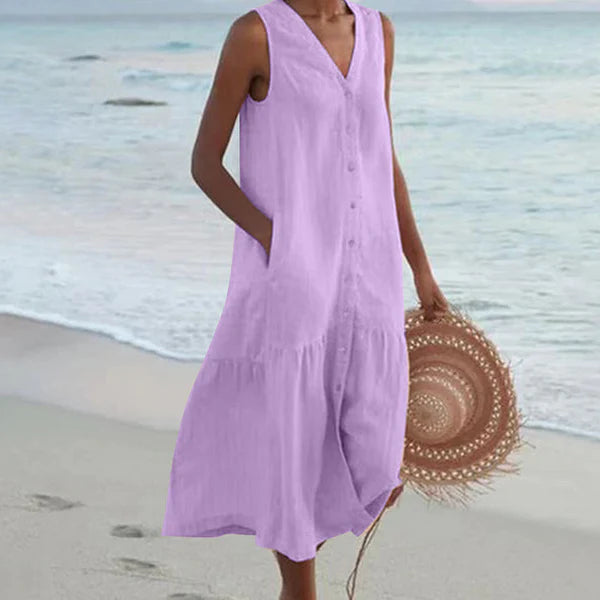 Rocío™ - Vestido camisero sin mangas con escote en V