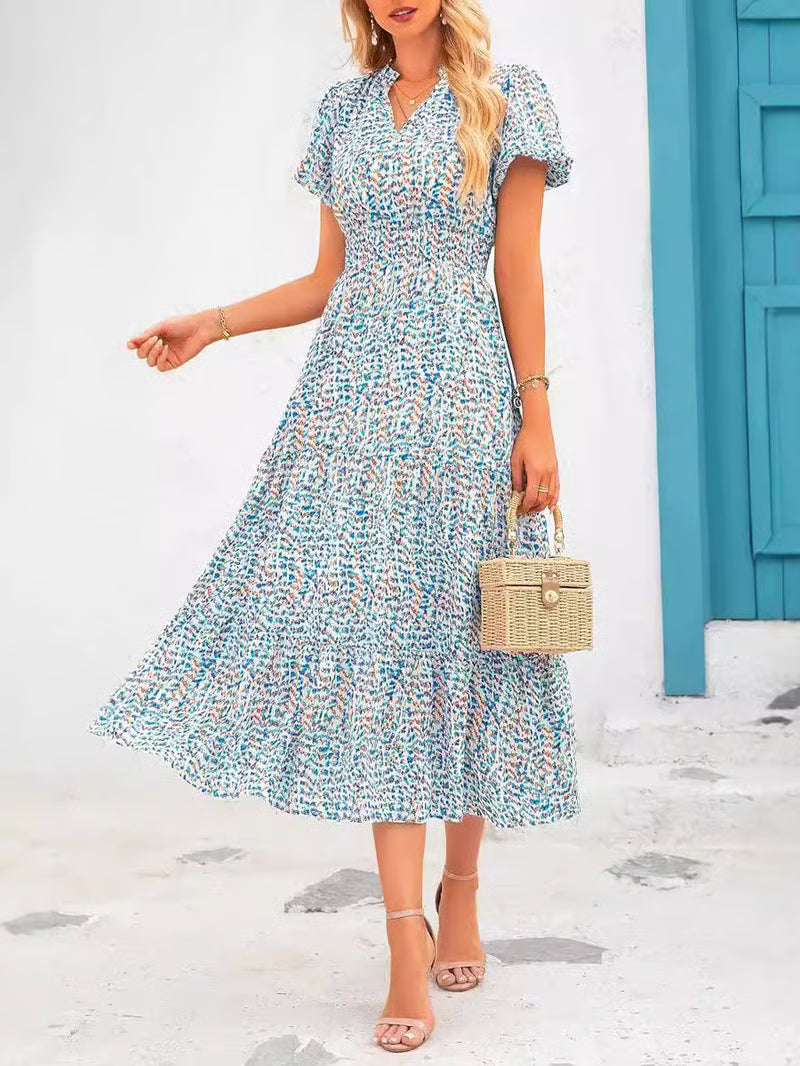 Mila - Vestido midi floral con cuello en V