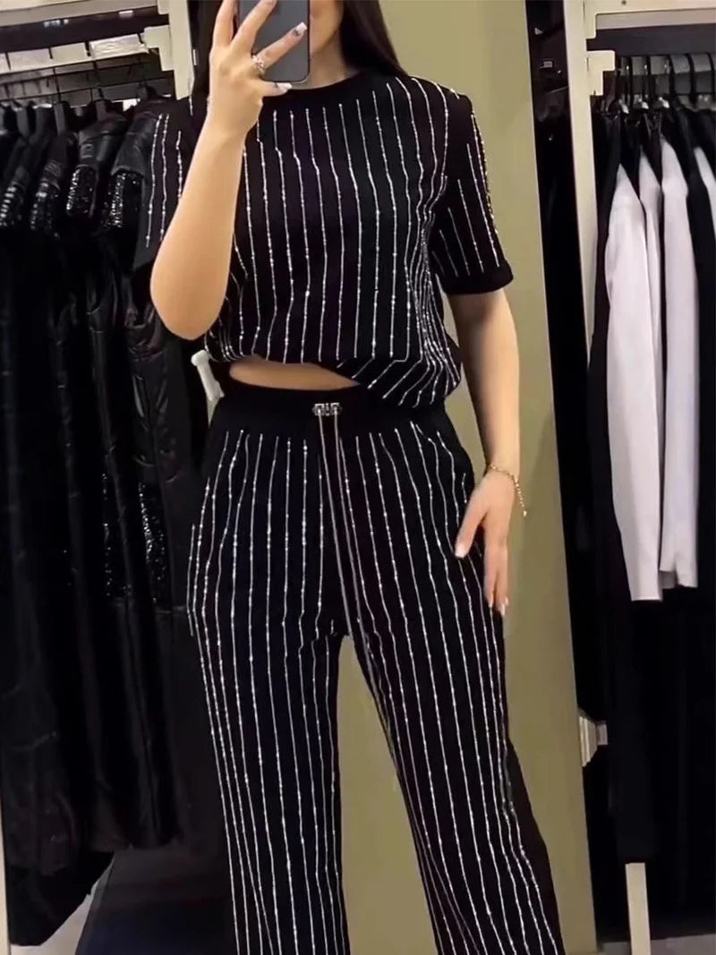 Yara - Conjunto de dos piezas con rayas brillantes