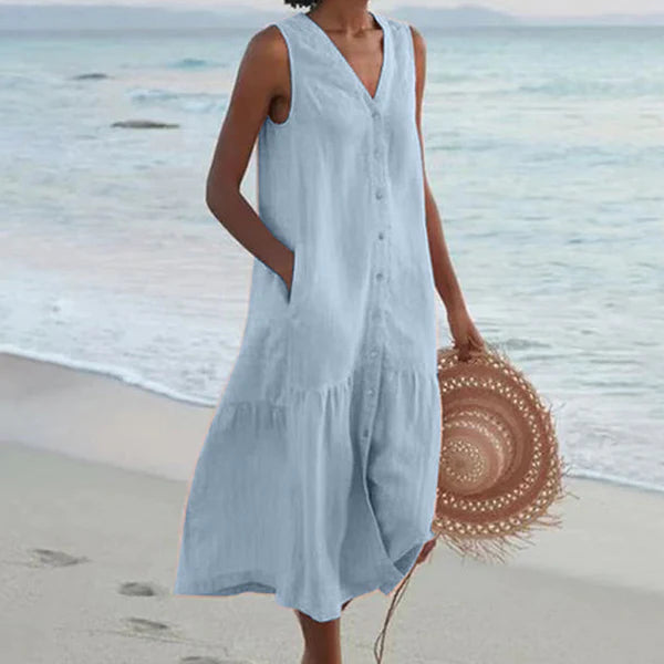 Rocío™ - Vestido camisero sin mangas con escote en V
