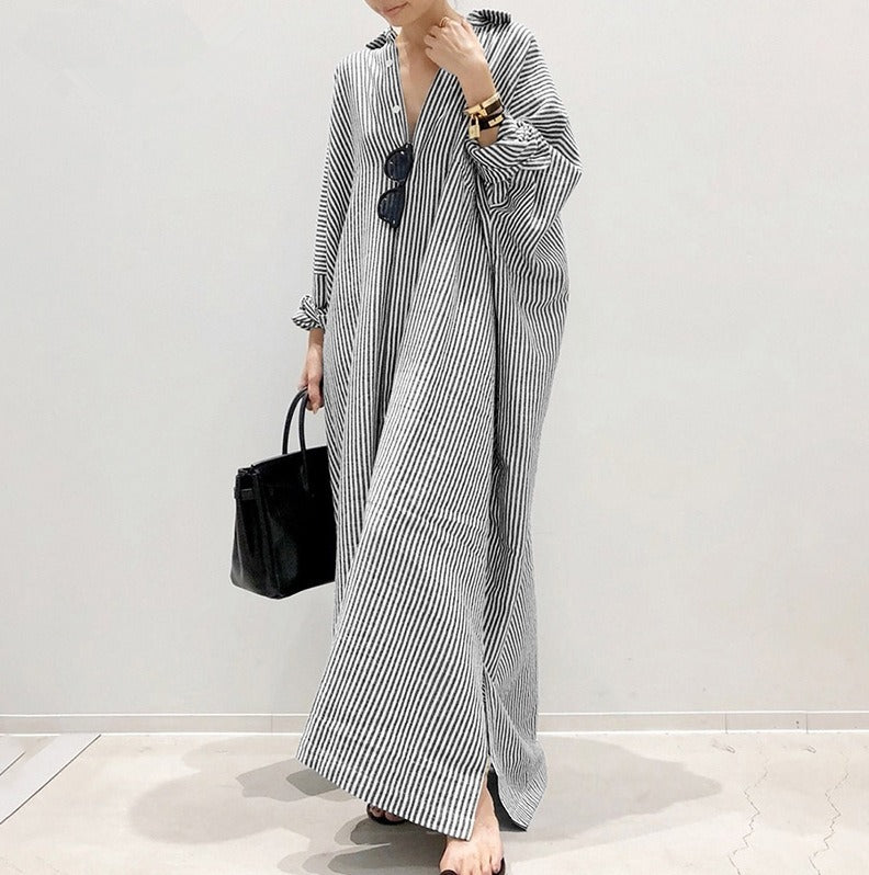 Rebeca™ | Vestido camisero largo de rayas con corte amplio y estilo relajado
