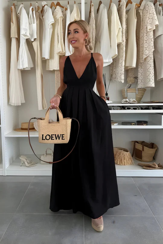 Lía - Vestido largo fluido con espalda en V