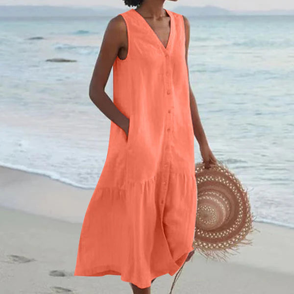 Rocío™ - Vestido camisero sin mangas con escote en V