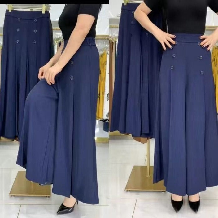 Adriana - Pantalón palazzo con cintura elástica y botones decorativos