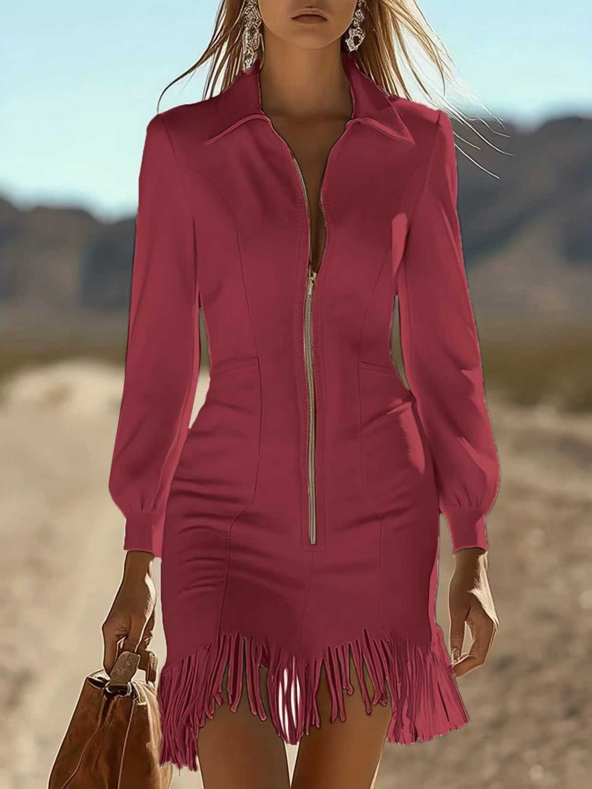 Rita - Vestido con cremallera y bajo de flecos