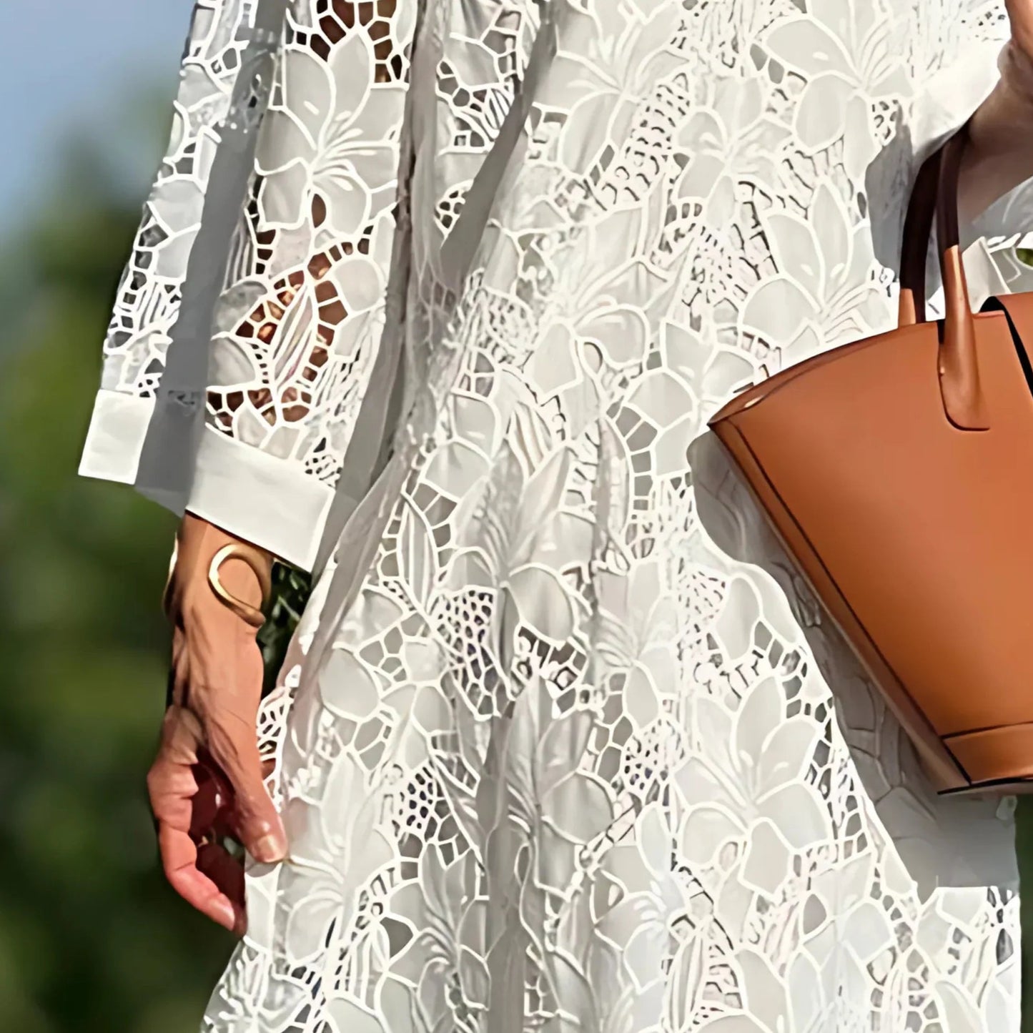 Julia™ – Vestido largo blanco de encaje floral