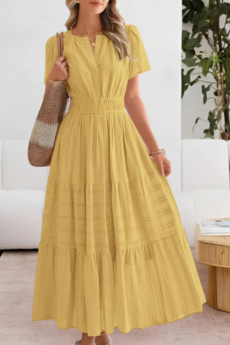 Emma – Vestido largo con cintura fruncida y vuelo elegante