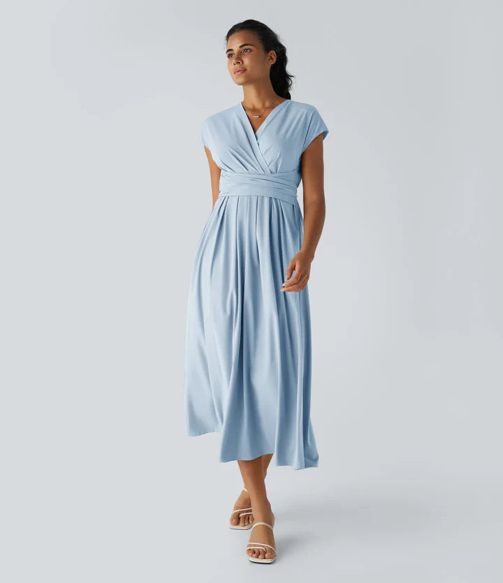 Nerea™ | Vestido cruzado de manga corta con cintura marcada