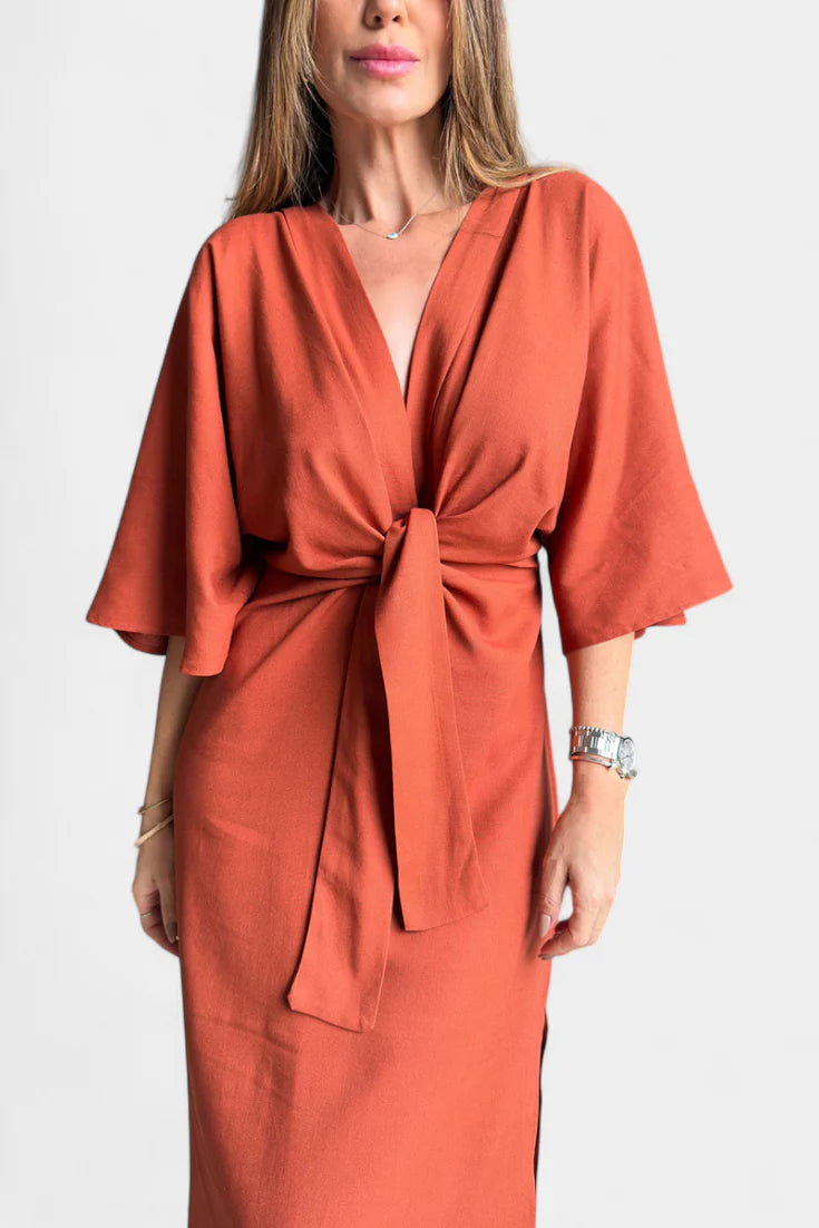 Ainhoa - Vestido casual con nudo frontal y escote en V
