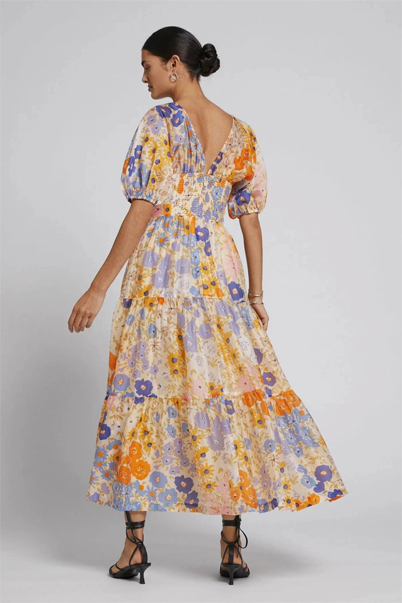 Cristina - Vestido maxi floral con manga abullonada