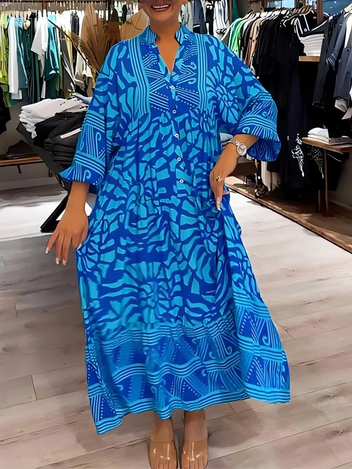 Ágata™ Vestido camisero largo con estampado geométrico