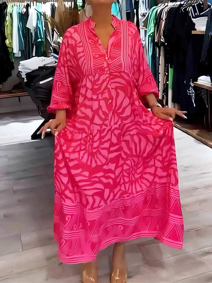 Ágata™ Vestido camisero largo con estampado geométrico