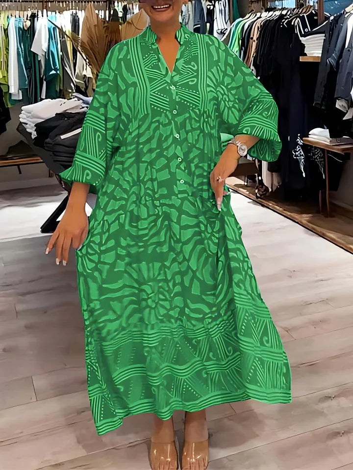 Ágata™ Vestido camisero largo con estampado geométrico