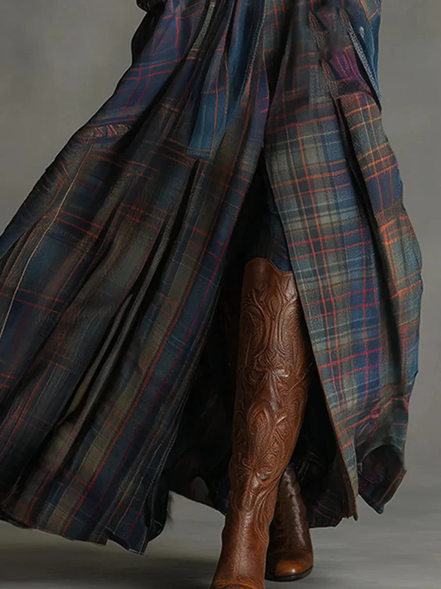 Edurne - Vestido bohemio efecto ante con falda de cuadros