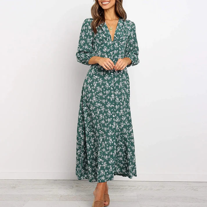 Eli™ Vestido largo con estampado floral y encanto atemporal