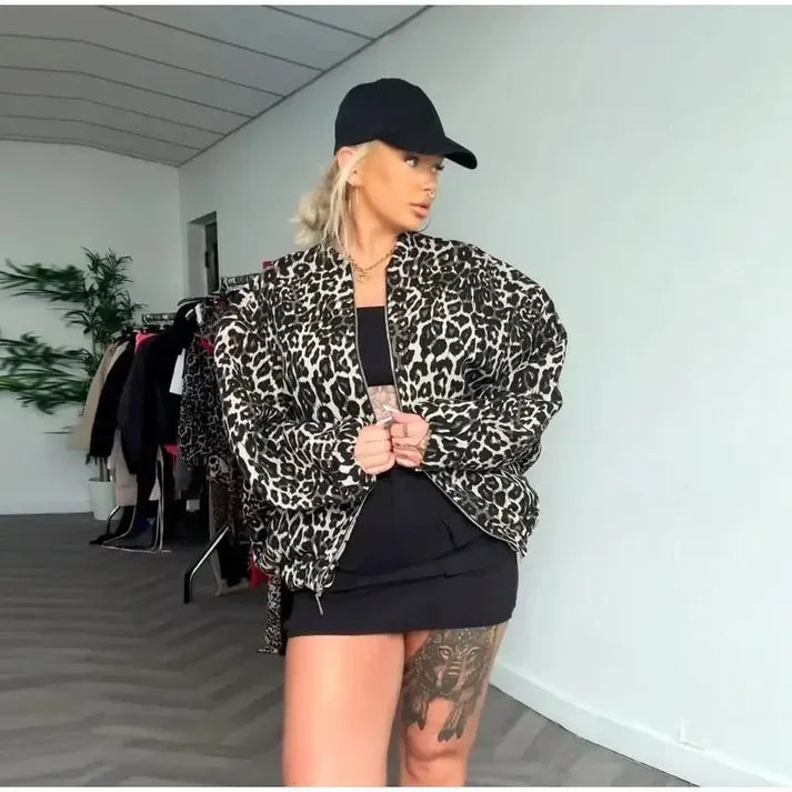 Fiona - Chaqueta bomber para otoño con estampado animal print