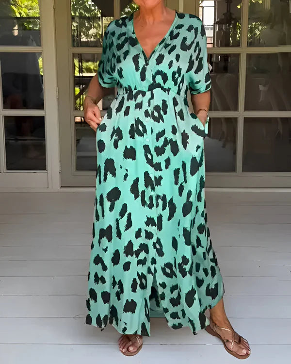 Candela™ | Elegante vestido largo con estampado de leopardo