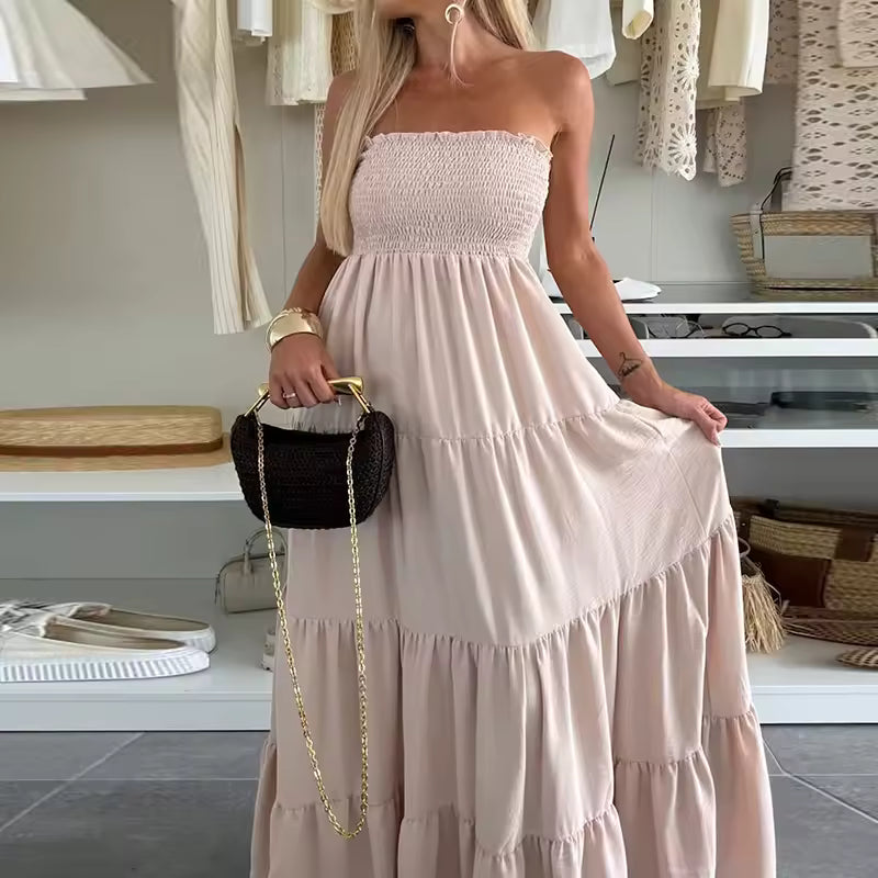 Aria™ | Vestido largo palabra de honor con vuelo y estilo bohemio