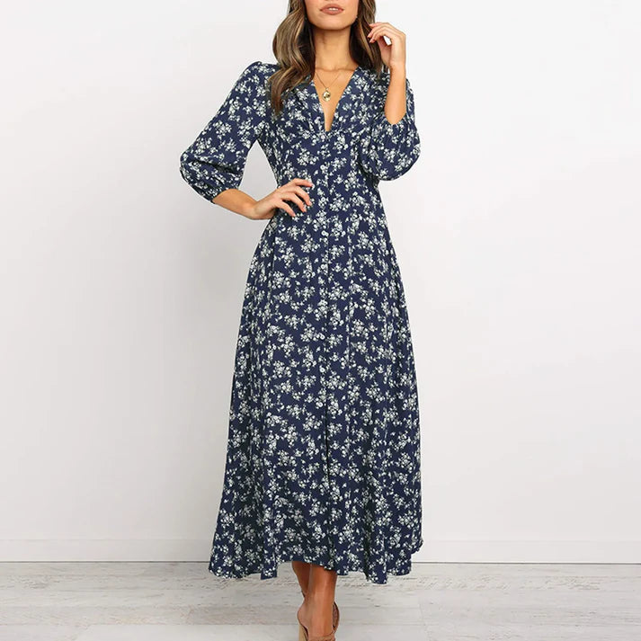 Eli™ Vestido largo con estampado floral y encanto atemporal