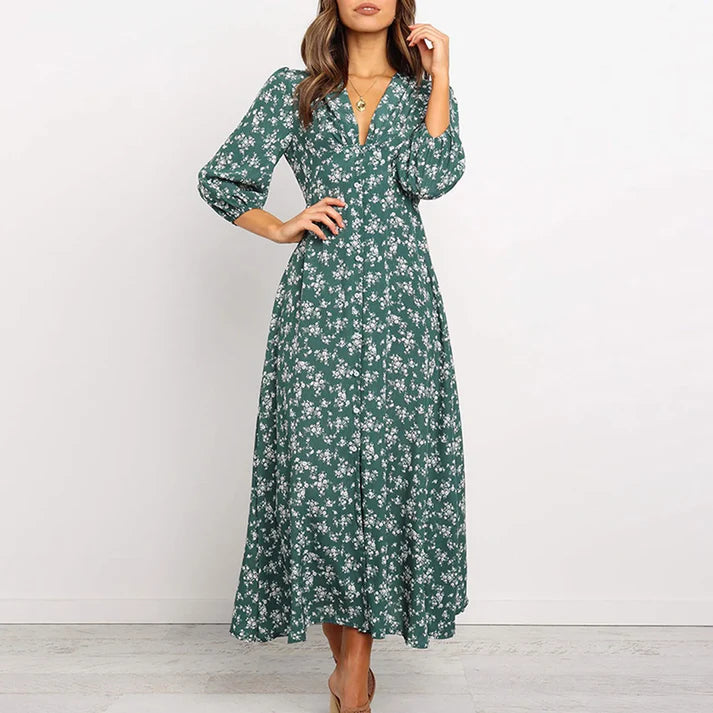 Eli™ Vestido largo con estampado floral y encanto atemporal