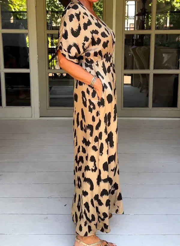 Candela™ | Elegante vestido largo con estampado de leopardo