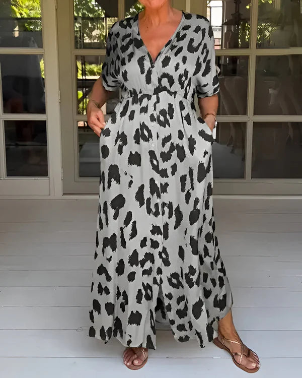 Candela™ | Elegante vestido largo con estampado de leopardo