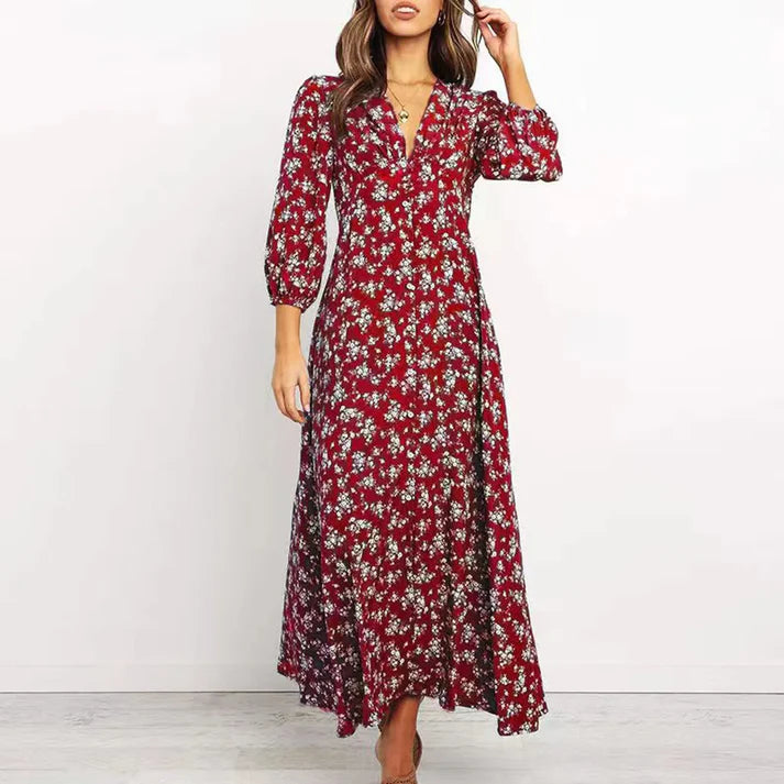Eli™ Vestido largo con estampado floral y encanto atemporal