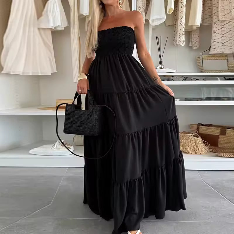 Aria™ | Vestido largo palabra de honor con vuelo y estilo bohemio