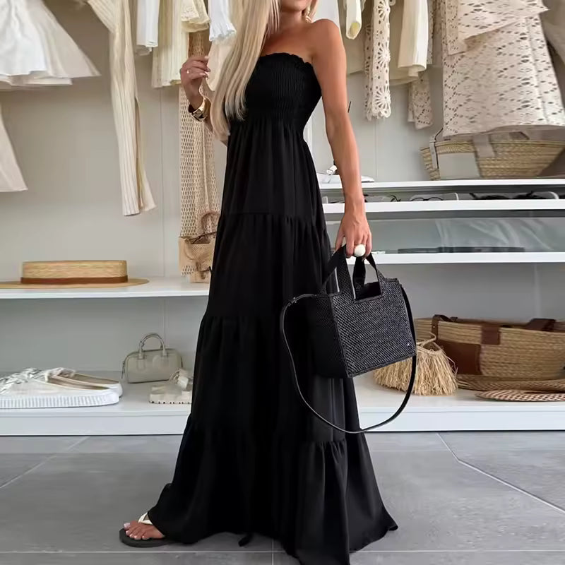 Aria™ | Vestido largo palabra de honor con vuelo y estilo bohemio