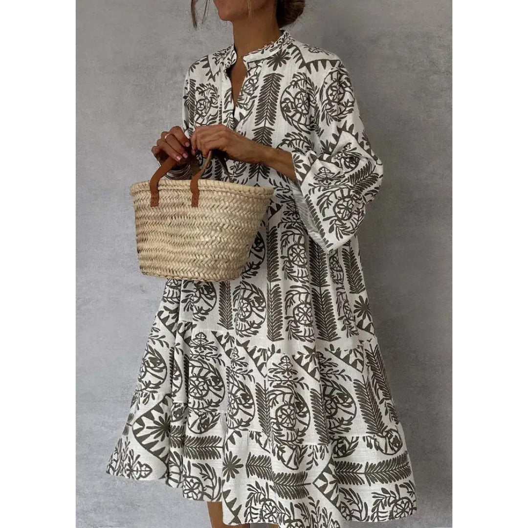 Lorena - Vestido elegante con estampado mediterráneo