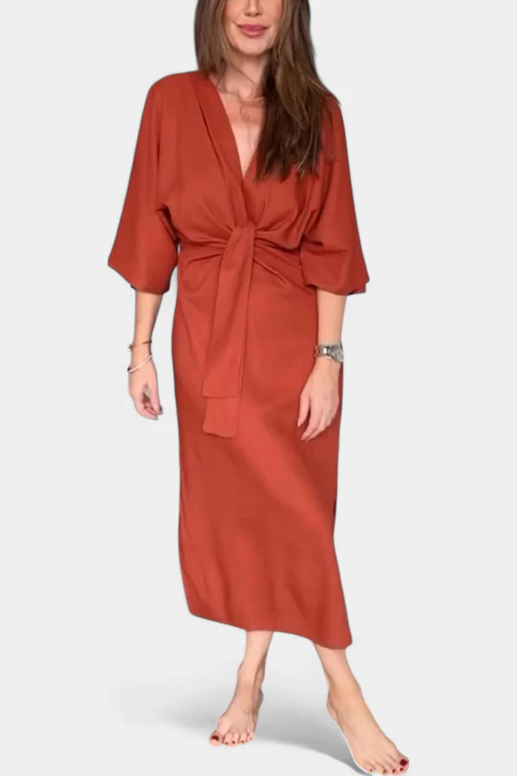 Ainhoa - Vestido casual con nudo frontal y escote en V