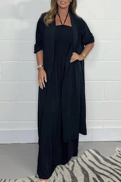 Gloria/ Conjunto de 2 piezas de pantalones anchos con espalda descubierta y tiras para mujer