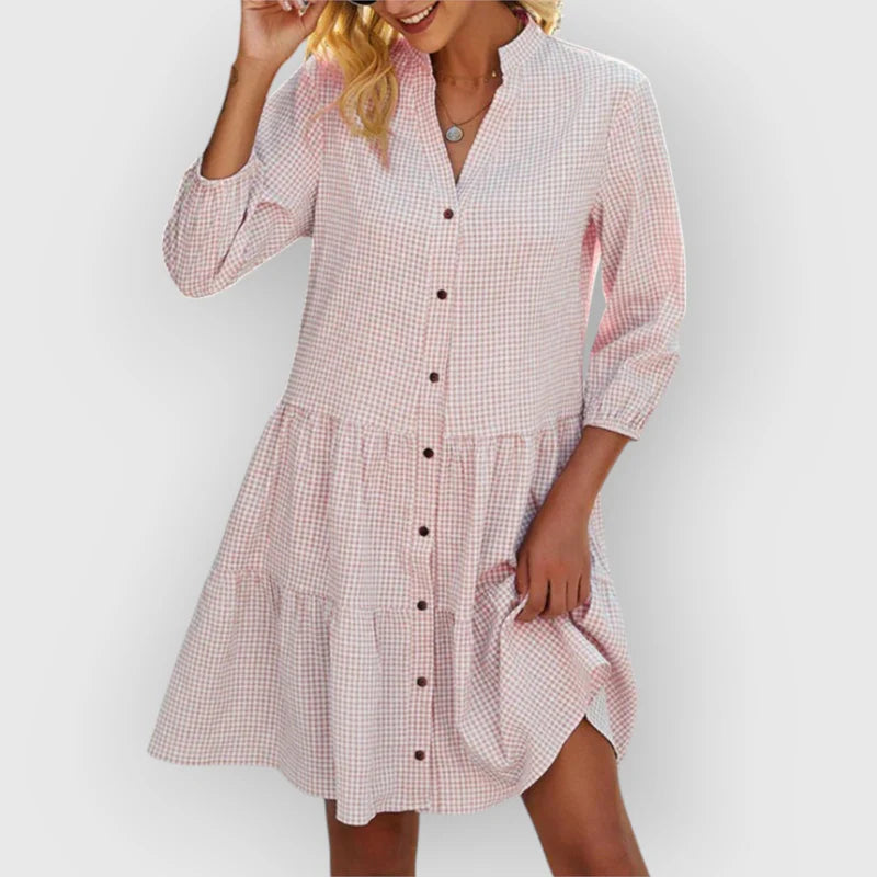 Miriam™ | Vestido camisero de cuadros con manga 3/4