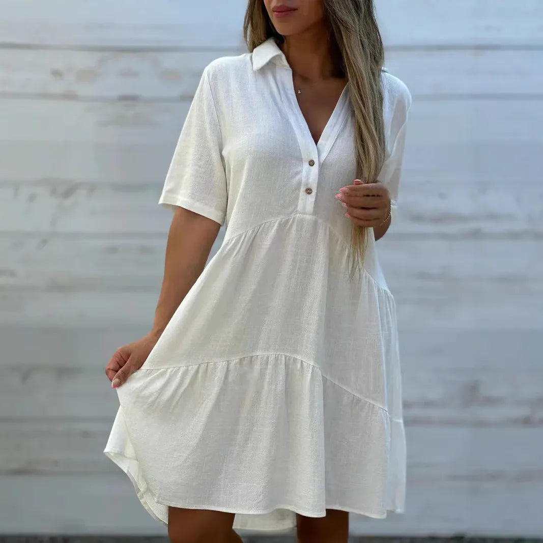 Mirella™ – Vestido Camisero Corto y Fluido